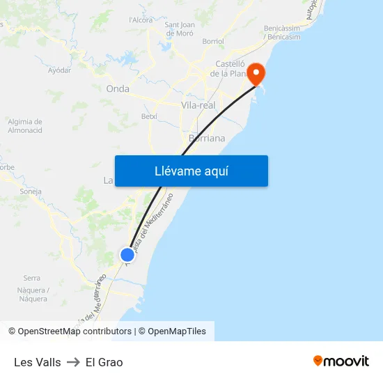 Les Valls to El Grao map