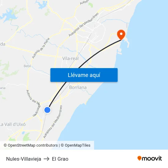 Nules-Villavieja to El Grao map