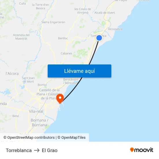 Torreblanca to El Grao map