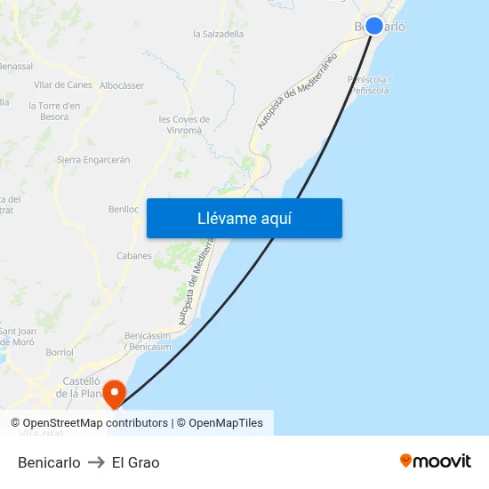 Benicarlo to El Grao map