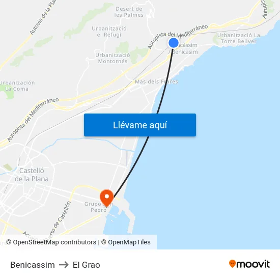 Benicassim to El Grao map