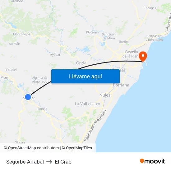 Segorbe Arrabal to El Grao map