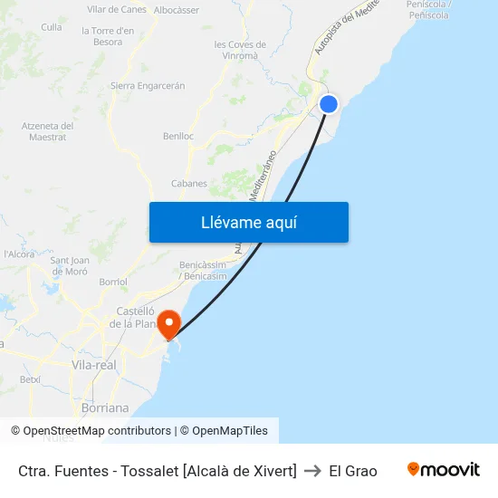 Ctra. Fuentes - Tossalet [Alcalà de Xivert] to El Grao map