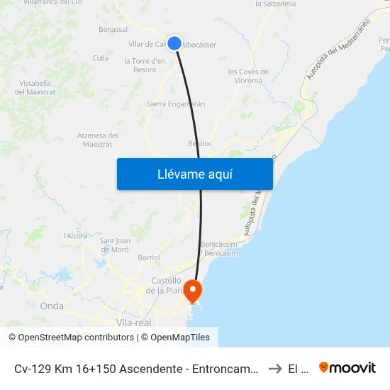 Cv-129 Km 16+150 Ascendente - Entroncament Carretera [Albocàsser] to El Grao map