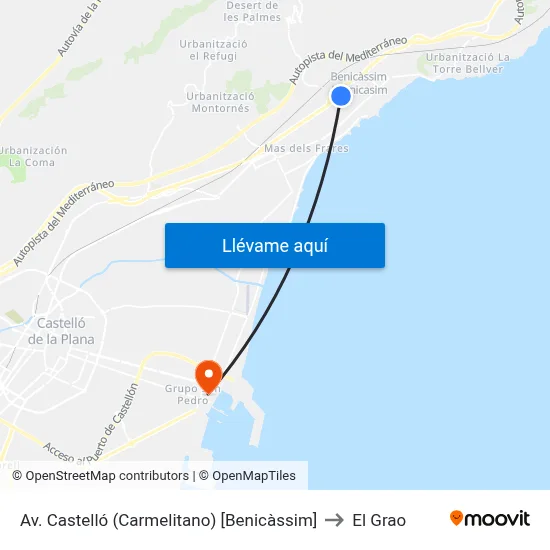 Av. Castelló (Carmelitano) [Benicàssim] to El Grao map