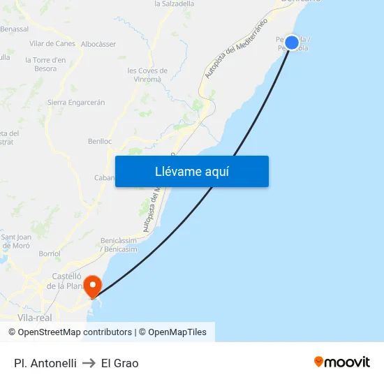 Pl. Antonelli to El Grao map