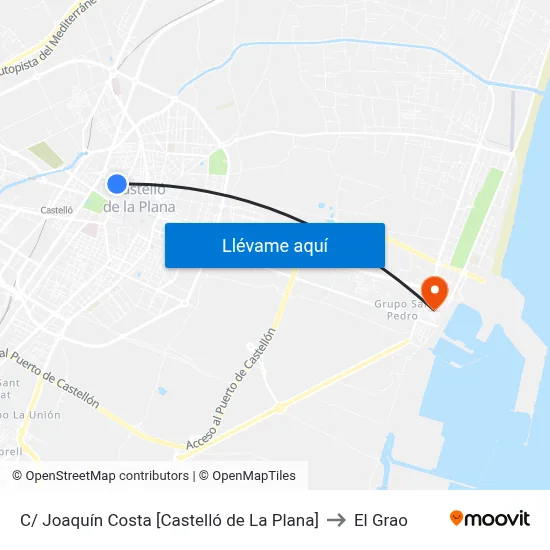 C/ Joaquín Costa [Castelló de La Plana] to El Grao map