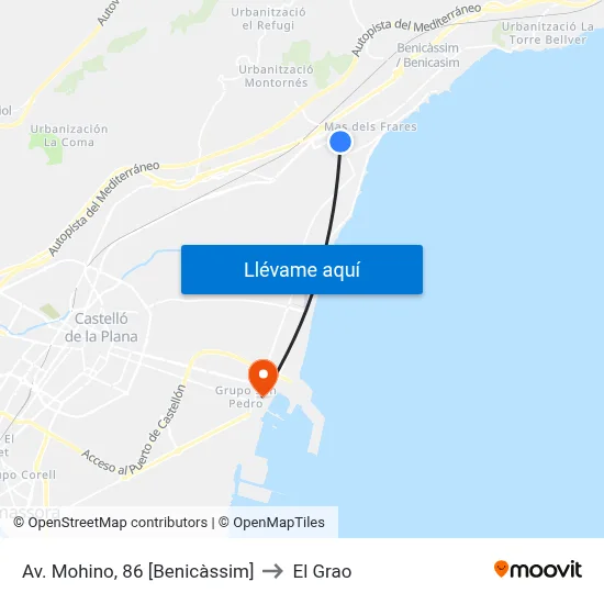 Av. Mohino, 86 [Benicàssim] to El Grao map