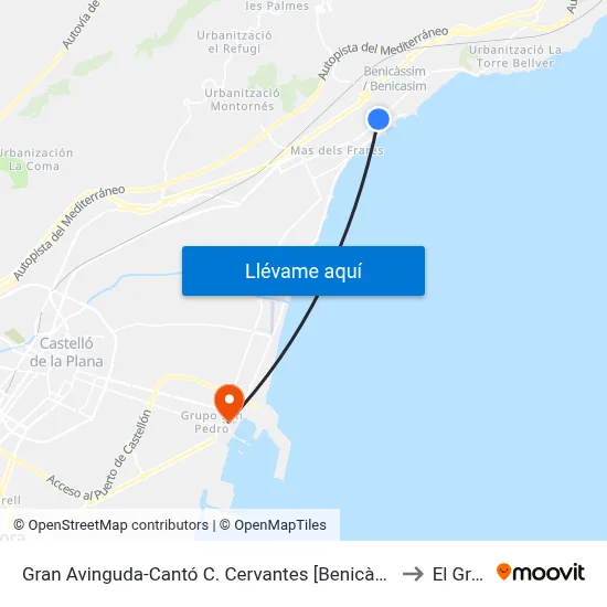 Gran Avinguda-Cantó C. Cervantes [Benicàssim] to El Grao map