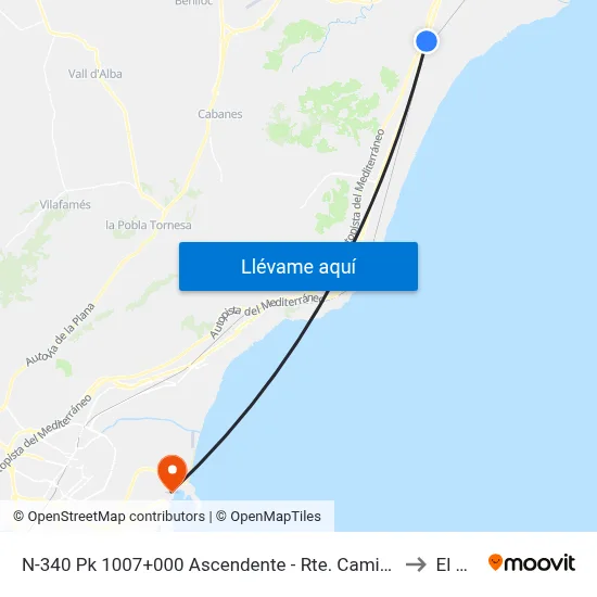 N-340 Pk 1007+000 Ascendente - Rte. Camioneros [Cabanes] to El Grao map