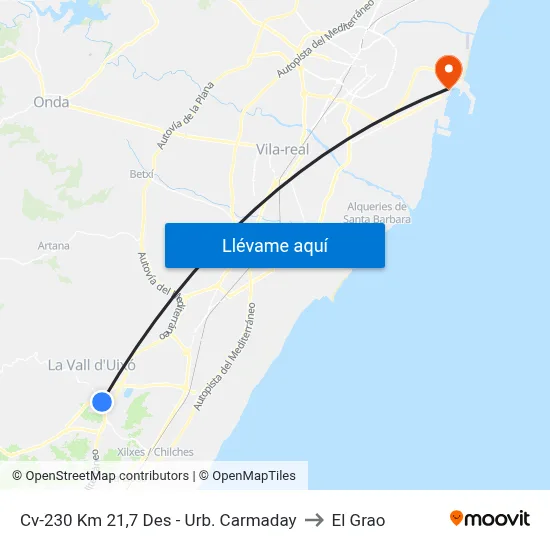 Cv-230 Km 21,7 Des - Urb. Carmaday to El Grao map
