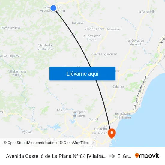Avenida Castelló de La Plana Nº 84 [Vilafranca] to El Grao map