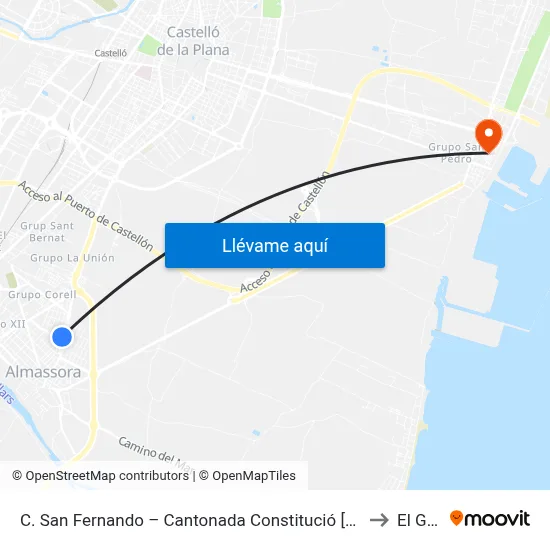C. San Fernando – Cantonada Constitució [Almassora] to El Grao map