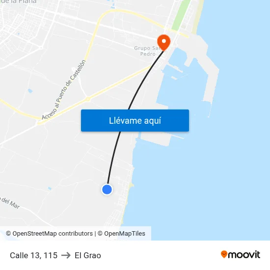 Calle 13, 115 to El Grao map