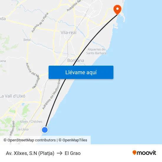 Av. Xilxes, S.N (Platja) to El Grao map