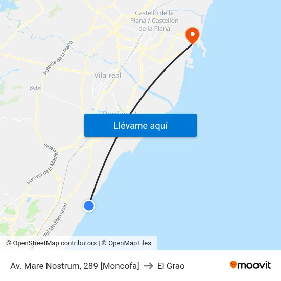 Av. Mare Nostrum, 289 [Moncofa] to El Grao map