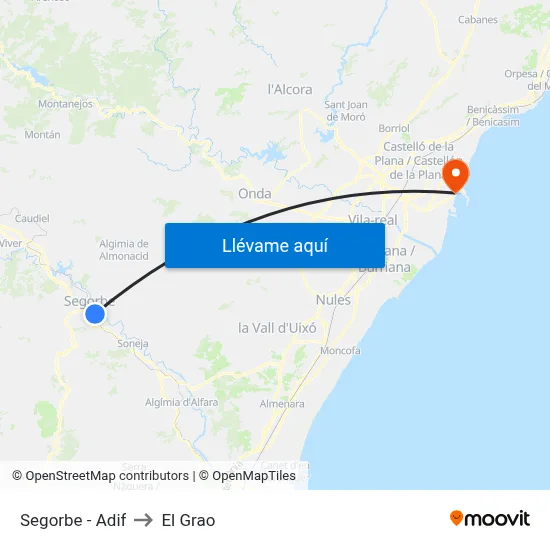 Segorbe - Adif to El Grao map