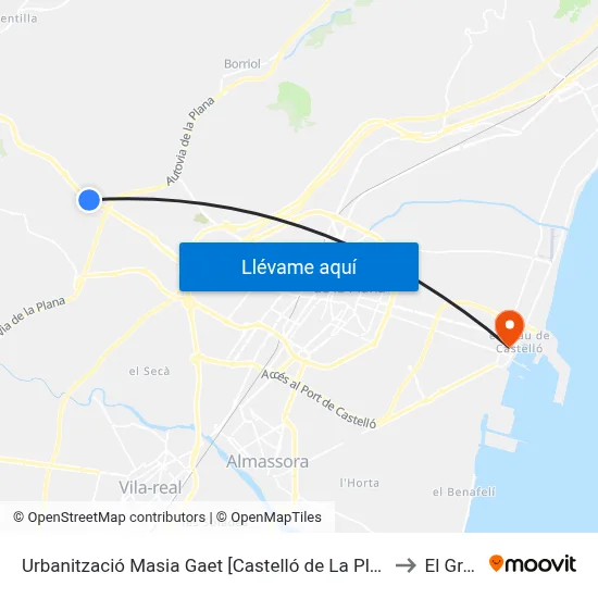 Urbanització Masia Gaet [Castelló de La Plana] to El Grao map