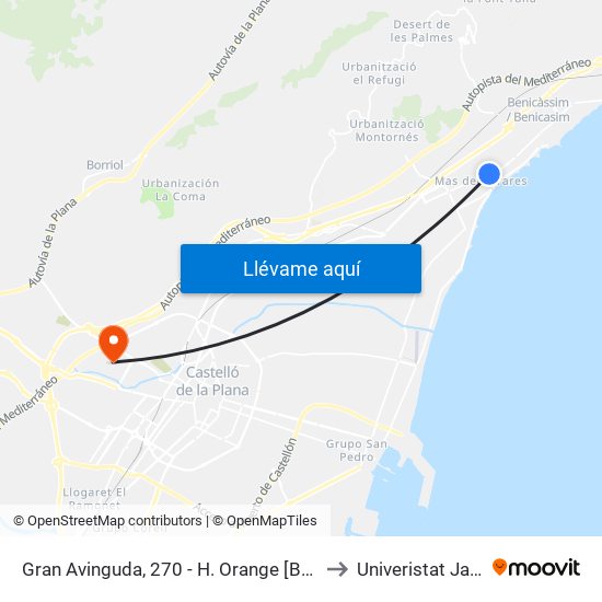 Gran Avinguda, 270 - H. Orange [Benicàssim] to Univeristat Jaume I map