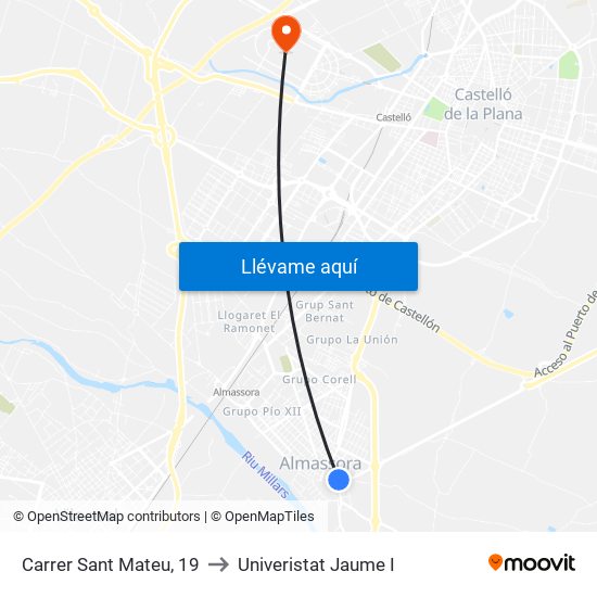 Carrer Sant Mateu, 19 to Univeristat Jaume I map