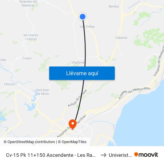 Cv-15 Pk 11+150 Ascendente -  Les Ramblelles (Front Gasolinera) [Vall Dalba] to Univeristat Jaume I map