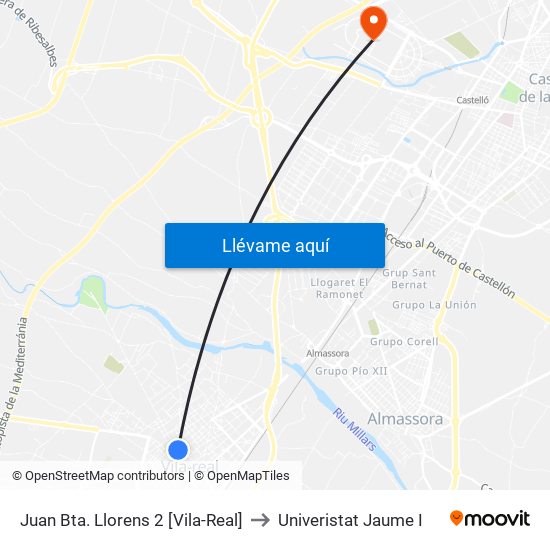Juan Bta. Llorens 2 [Vila-Real] to Univeristat Jaume I map
