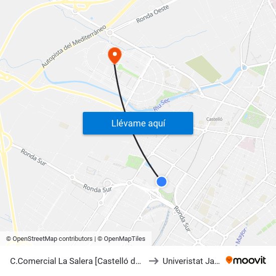 C.Comercial La Salera [Castelló de La Plana] to Univeristat Jaume I map