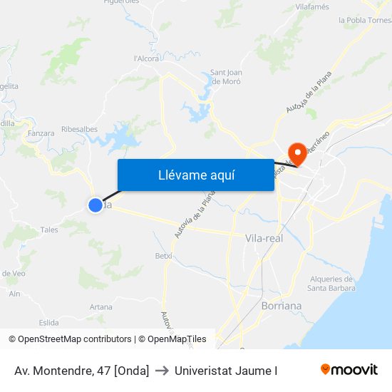 Av. Montendre, 47 [Onda] to Univeristat Jaume I map
