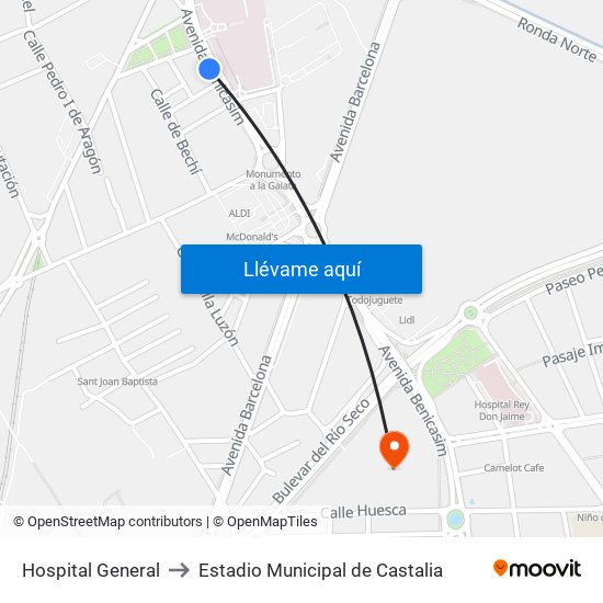 Hospital General to Estadio Municipal de Castalia map