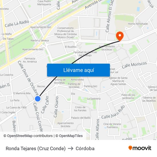 Ronda Tejares (Cruz Conde) to Córdoba map
