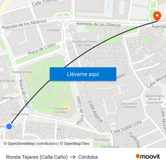 Ronda Tejares (Calle Caño) to Córdoba map