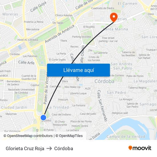 Glorieta Cruz Roja to Córdoba map