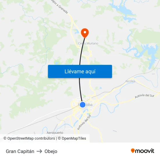 Gran Capitán to Obejo map