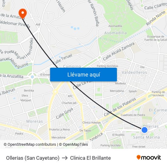 Ollerías (San Cayetano) to Clinica El Brillante map