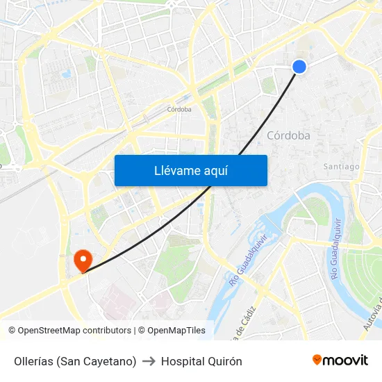 Ollerías (San Cayetano) to Hospital Quirón map
