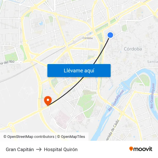 Gran Capitán to Hospital Quirón map