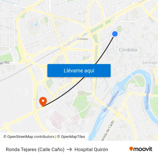 Ronda Tejares (Calle Caño) to Hospital Quirón map
