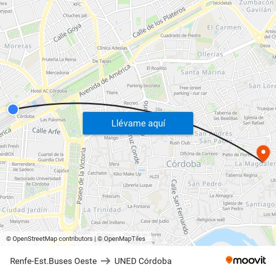 Renfe-Est.Buses Oeste to UNED Córdoba map