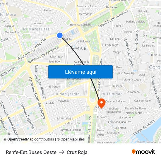 Renfe-Est.Buses Oeste to Cruz Roja map