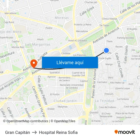 Gran Capitán to Hospital Reina Sofia map