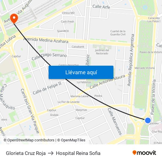 Glorieta Cruz Roja to Hospital Reina Sofia map