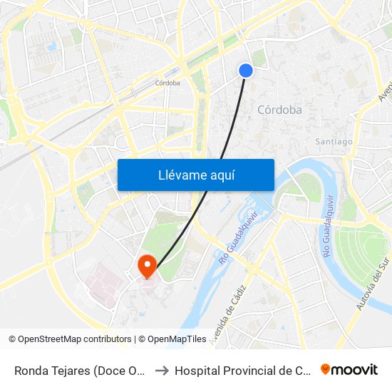 Ronda Tejares (Doce Octubre) to Hospital Provincial de Córdoba map