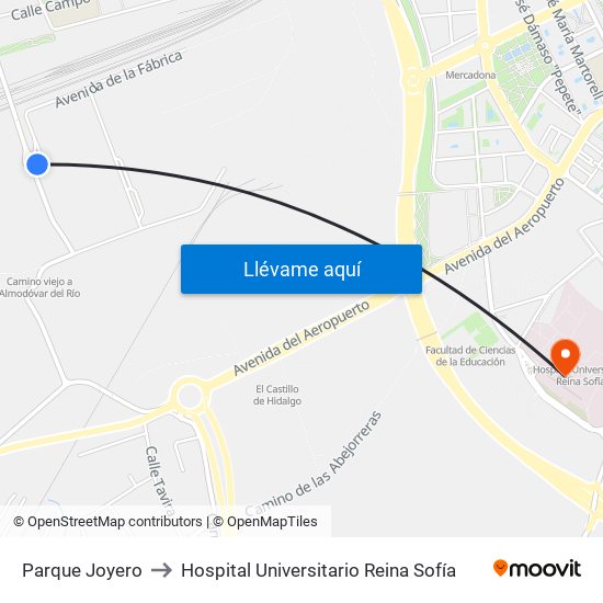 Parque Joyero to Hospital Universitario Reina Sofía map