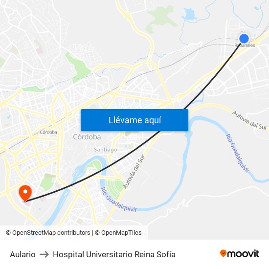 Aulario to Hospital Universitario Reina Sofía map
