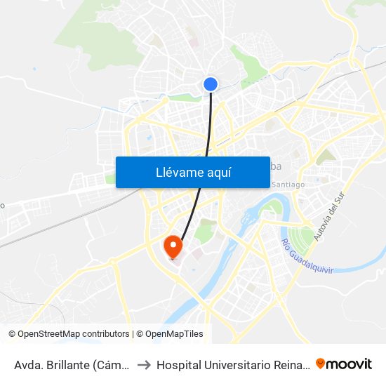 Avda. Brillante (Cámping) to Hospital Universitario Reina Sofía map