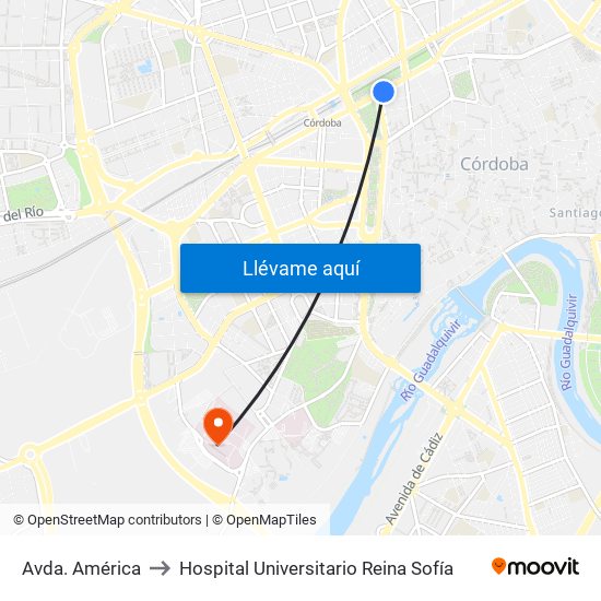 Avda. América to Hospital Universitario Reina Sofía map
