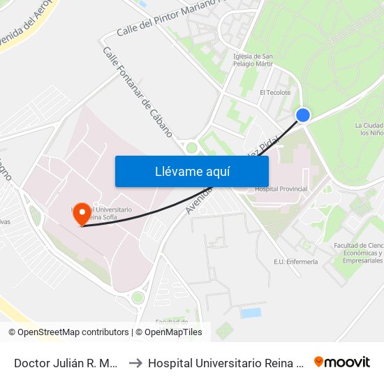 Doctor Julián R. Martín to Hospital Universitario Reina Sofía map