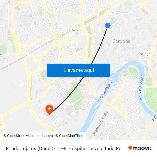 Ronda Tejares (Doce Octubre) to Hospital Universitario Reina Sofía map