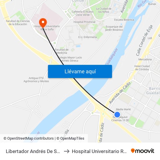 Libertador Andrés De Santa Cruz to Hospital Universitario Reina Sofía map