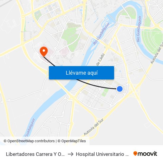 Libertadores Carrera Y O´Higgins 1ª to Hospital Universitario Reina Sofía map